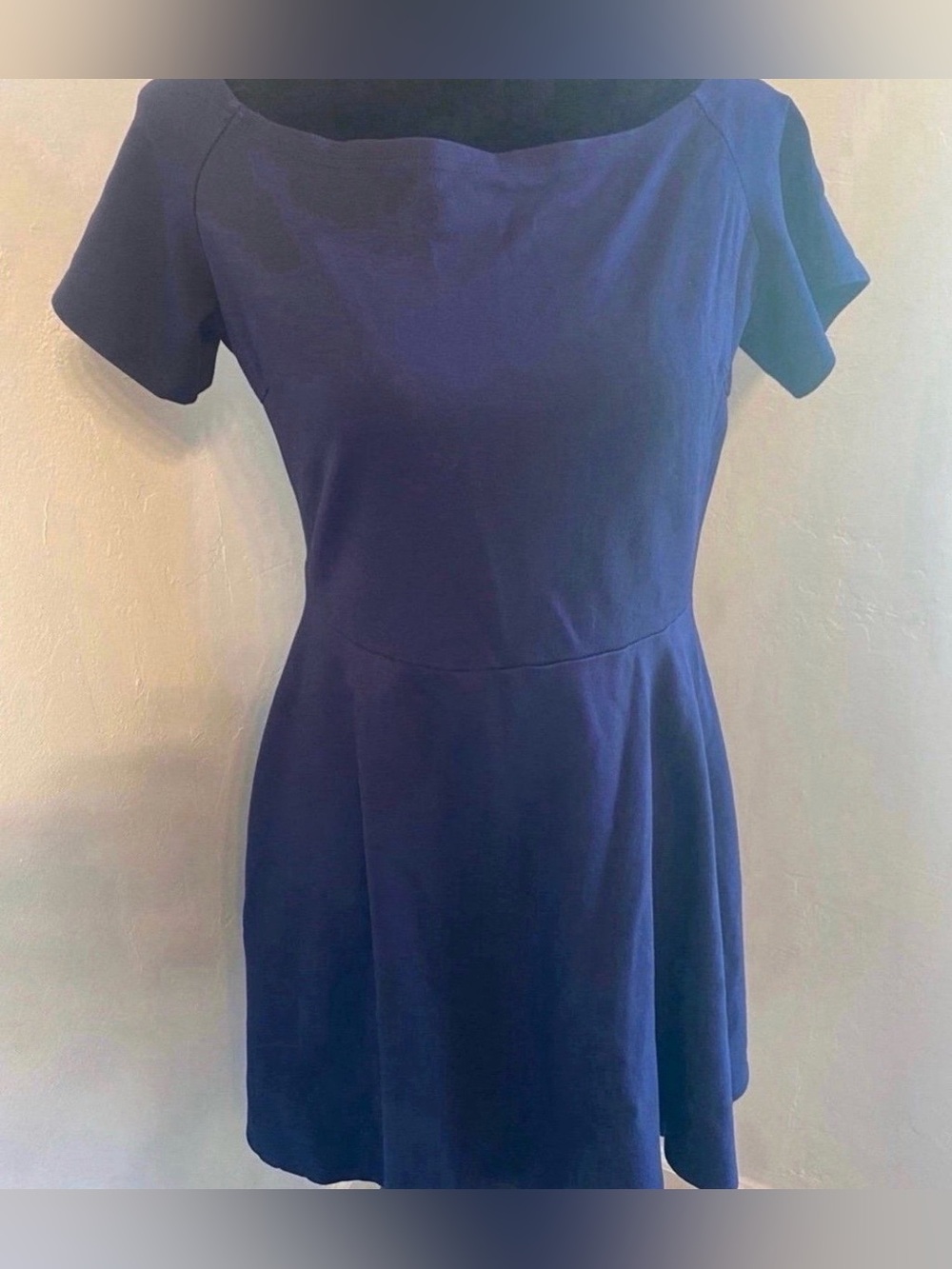 Women’s Classic Navy Short-Sleeve Fit & Flare Dress (Size L)